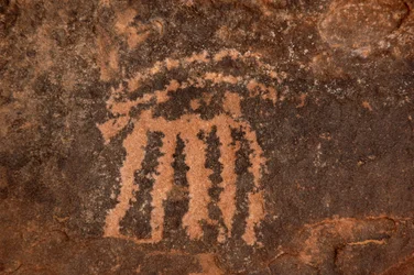 Rotstekeningen, Prehistorie: Gravure van een oryxantilope in het Uweinat-massief, Egypte. (Periode van 8000 tot 3000 jaar v.Chr.). Fotografie
