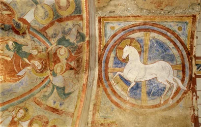 Romaans kunst: Kerk van Notre Dame in Montmorillon, Vienne, Poitou-Charentes, Frankrijk, fresco