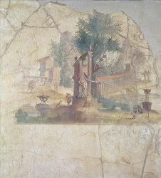Sacro-idyllisch Landschap, van de Villa van Agrippa in Boscoreale, eeuw na Christus