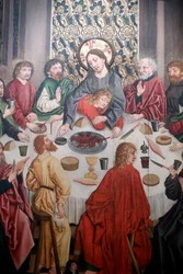 Saint-Pierre le Vieux Katholieke Kerk, Christus in zijn Passie, Het Laatste Avondmaal, Schilderij door Henri Lutzelman 15e eeuw, Straatsburg, Frankrijk (foto)