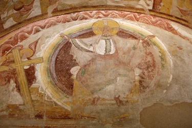 Saint-Savin sur Gartempes abdijkerk, schildering op de westelijke portiek: Christus in glorie, Saint-Savin, Frankrijk