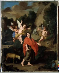 Sint-Jan de Doper gaat naar de woestijn. Schilderij van Reynaud Levieux (1613-1694), 1682. H. 318x246 cm, Kapel van de Zwarte Boetelingen, Avignon