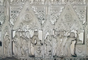 Sarcophagus van Pedro I (1320-1367) met scènes uit het leven van St. Bartholomeus, kerk van het Alcobaca klooster (UNESCO Werelderfgoedlijst)
