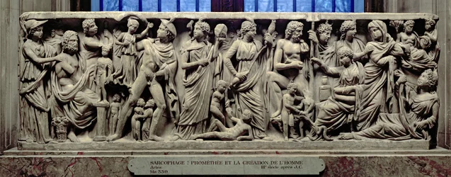 Sarcophagus met reliëf van Prometheus en de Schepping van de Mens, Romeins, uit Arles