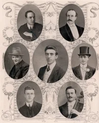 Zeven van de acht leden van de scheepsband op de Titanic