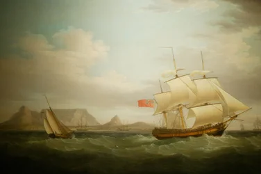 Schip voor Kaapstad in Zuid-Afrika. Nationaal Cultuurmuseum, Pretoria, Zuid-Afrika