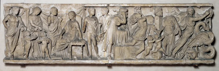 Zijde van een sarcofaag die de legende van Medea afbeeldt, Romeins, 2e eeuw (marmer)