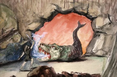 Siegfried die de draak Fafner doodt