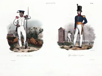 Soldaat van de Maleise militie en Europese officier, Ambon