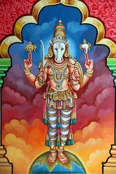 Hindoetempel Sri Vadapathira Kaliamman. Avatar van Vishnoe. Kalki, 10e incarnatie. Singapore