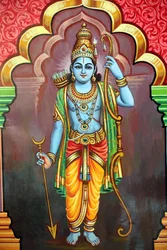 Hindoetempel Sri Vadapathira Kaliamman. Avatar van Vishnoe. Lord Rama, 7e incarnatie. Singapore