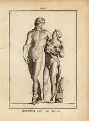 Standbeeld van Bacchus, de Romeinse god van de wijn, en een jonge faun
