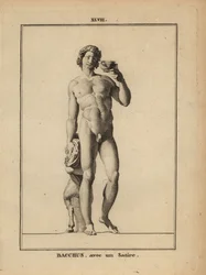 Standbeeld van Bacchus, de Romeinse god van de wijn, naakt met een sater