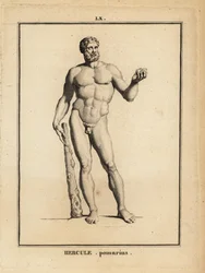 Standbeeld van Hercules Pomarius, Romeinse held en god, met een grote knuppel