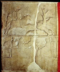 Stela reliëf met een wilde zwijnenjacht (steen)