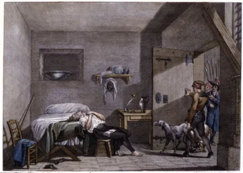 Zelfmoord van Condorcet, eind 18e eeuw (gravure)