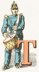 T - Trommelaar - Kinderalfabet, Editions Gordinne 1920 (gravure)