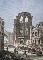 Het verwoeste gebouw van de bibliotheek in Straatsburg