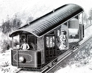 De elektrische auto op de Vesuvius kabelspoorweg