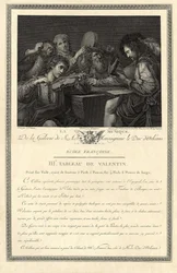 De muziek. Gravure van de galerij van Zijne Excellentie de Hertog van Orléans naar een schilderij van de schilder Le Valentin