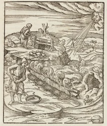Behandeling van bismut - Gravure uit Description des minerais et des principales methodes d