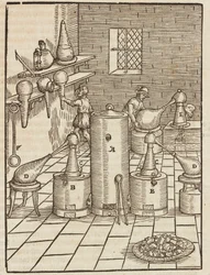 Behandeling voor de scheiding van goud- en zilvererts - Gravure uit Description des minerais et des principales methodes d