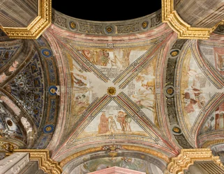 Transept zuid derde oostelijke overspanning, Verhalen van Jozef, Jozef benoemd tot onderkoning van Egypte, Jozef verstrekt tarwe, Broers ontmoeten Jozef zonder hem te erkennen, De broers herkennen Jozef