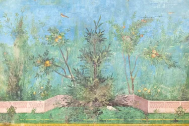 Triclinium van het huis van Livia, fresco, 20 - 10 v.Chr., Nationaal Museum van Rome (Museo Nazionale Romano), Rome, Italië