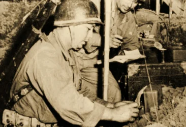 Troepen bij het Communicatiepost, Camp Claiborne, Louisiana, 1943
