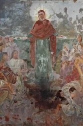 Oekraïne, Kiev, Kyiv-Percherska Lavra (Orthodoxe Grottenklooster-orig 1051), fresco bij ingang