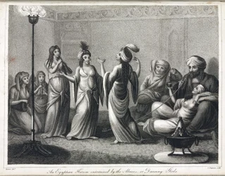 Een Egyptisch harem, geanimeerd door danseressen en almees