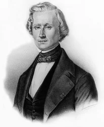 Urbain Jean Joseph Le Verrier (1811-1853) Franse astronoom en directeur van het observatorium in Parijs, gravure door Auguste Roy