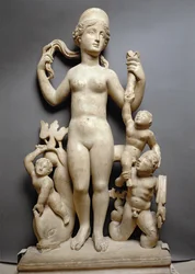 Venus met putti, een triton en een dolfijn, Romeins, 4e eeuw n.Chr. (marmer)
