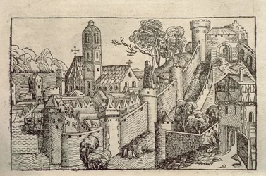 Uitzicht op de Oude Stad Alexandrië uit een boek met gravures getiteld 