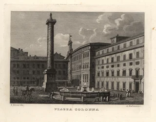 Zicht op de Piazza Colonna met de Zuil van Marcus Aurelius, Rome