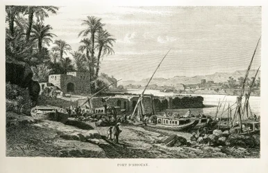 Uitzicht op de haven van Aswan in Egypte - Illustratie uit de Atlas van Egypte