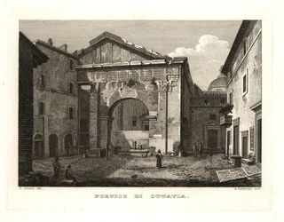 Zicht op de Porticus Octaviae, Rome
