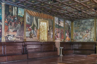 Zicht op de oostelijke muur en een deel van de zuidelijke muur van de Basiliek van St. Antonius (Basiliek van de Heilige), School van de Heilige, Padua, Italië