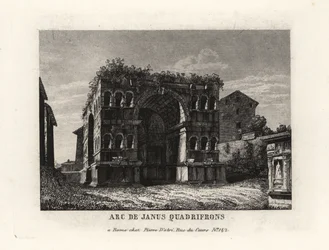 Zicht op de ruïnes van de Boog van Janus Quadrifrons, Rome