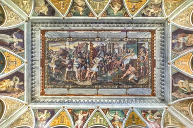 Zicht op het gewelf van de Kamer van Ulysses, Palazzo della Prefettura, Bergamo, Italië