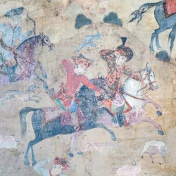Muurschilderingen bij de Qeysarieh-poort, Naqsh-e Jahan Imam-plein, Esfahan, Iran