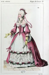 Vrouw gekleed als Mme de Pompadour, ca. 1810 (gravure)