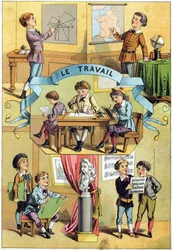 Werk in de klas. Gravure in 