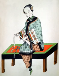 Jonge Chinese die haar voeten verbindt