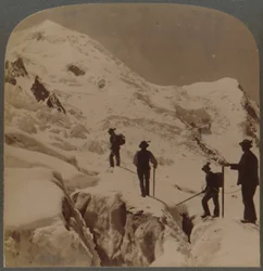 Beklimming van de Mont Blanc - oversteek van de Bossons-gletsjer - Grands Mulets in de verte, Alpen, 1901