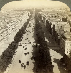 Champs Elysees vanaf de Arc de Triomphe, Parijs, Frankrijk, 19e eeuw