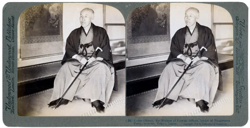 Graaf Okuma, voormalig minister van Buitenlandse Zaken, leider van de Progressieve Partij, Tokio, Japan, 1904.
