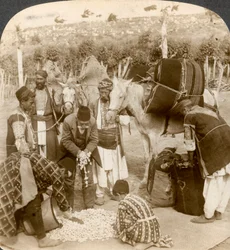 Experts die zijdecocons kopen, voor export naar Frankrijk, Antiochië, Syrië, 1900s