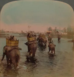Terug naar het kamp na een dag jagen, Bebar jungle, India, 1909