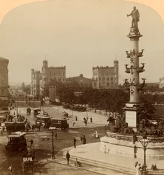 Het Tegetthoff Monument, in de Prater-Stern, Wenen, Oostenrijk, 1898